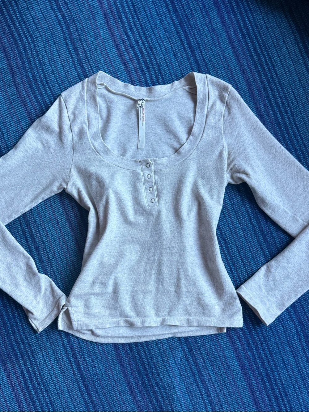 Free People Light Gray Long Sleeve Henley Top